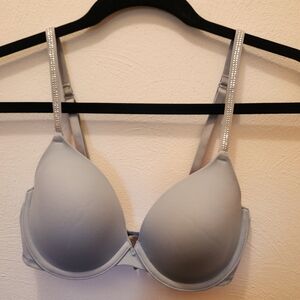 PINK Victoria's Secret Light Blue Padded Underwire Bra with Rhinestone Straps